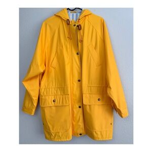 Misty Harbor Yellow Raincoat Hooded Parka Jacket PVC Striped Lining L